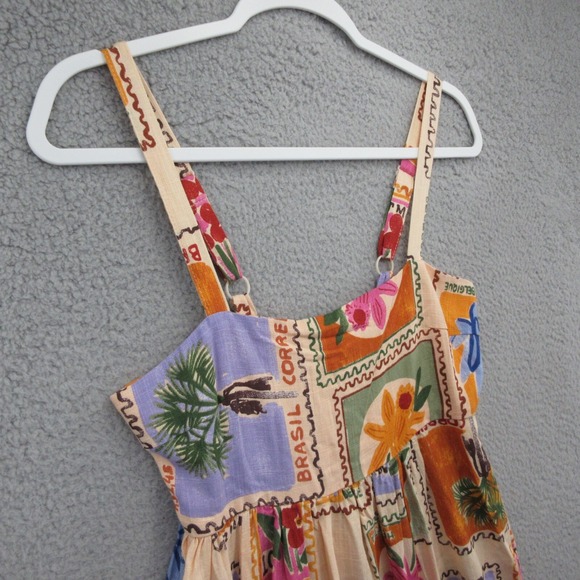 Paper Heart Dress Sleeveless XS Peach Floral Stamp Linen Blend Garden Plants - Picture 4 of 8